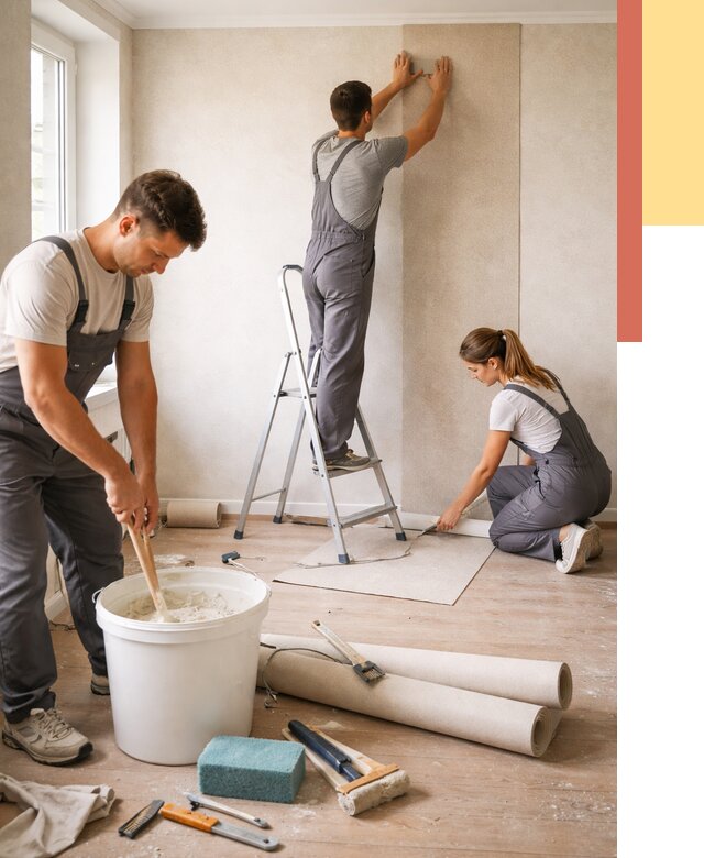 Оклейка стен обоями в Барнауле от 3541 руб/м2 — быстро и недорого | ОТДЕЛОЧНИК-Брн