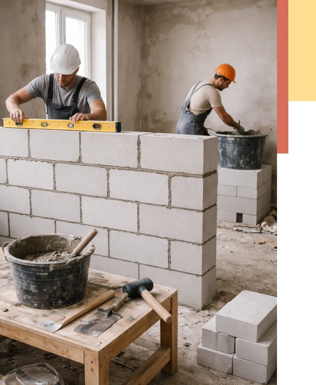 Кладка перегородок из газобетона в Барнауле от 3237 руб. под ключ | ОТДЕЛОЧНИК-Брн