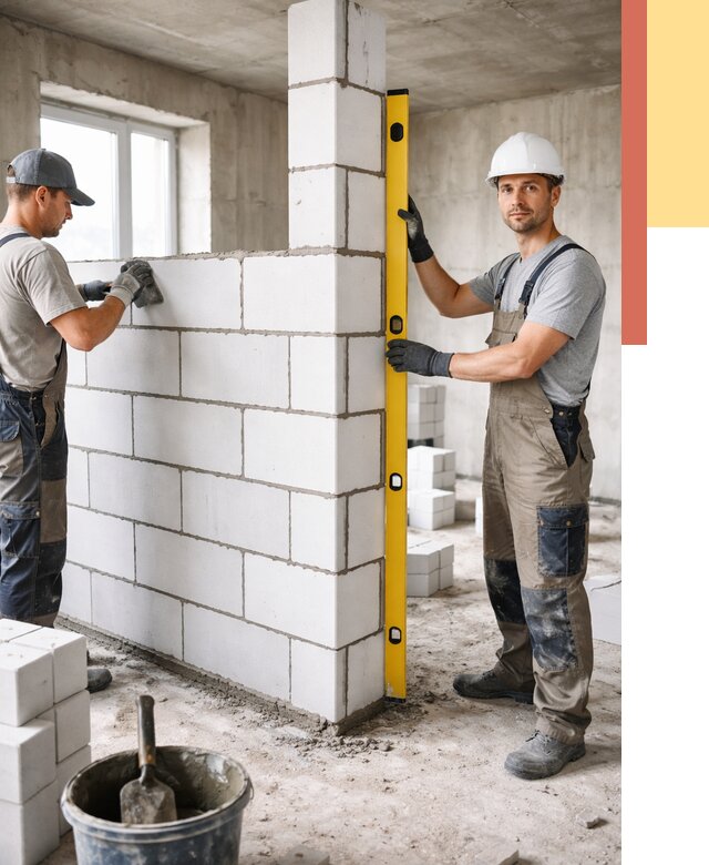 Кладка перегородок из пеноблока в Барнауле от 1821 руб. под ключ | ОТДЕЛОЧНИК-Брн