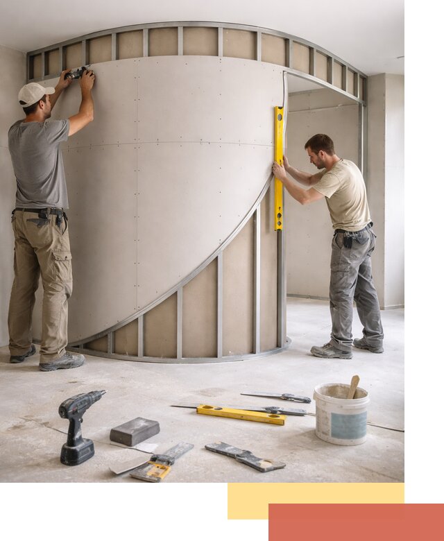 Радиусная перегородка из гипсокартона в Барнауле под ключ