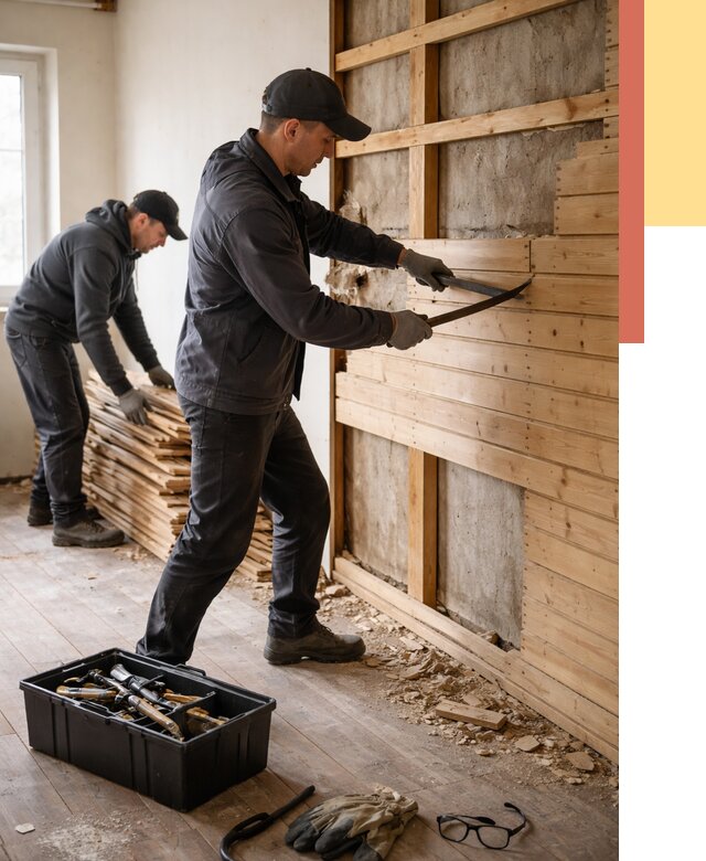 Демонтаж вагонки в Барнауле от 3844 руб/м2 — быстро и недорого | ОТДЕЛОЧНИК-Брн