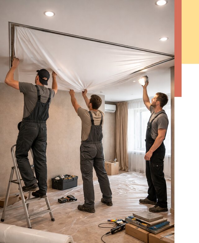 Монтаж ПВХ натяжного потолка в Барнауле от 3541 руб. под ключ | ОТДЕЛОЧНИК-Брн