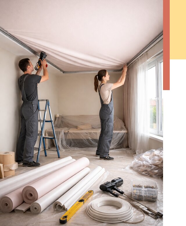 Монтаж цветного натяжного потолка в Барнауле от 4249 руб/м² — быстро и недорого | ОТДЕЛОЧНИК-Брн