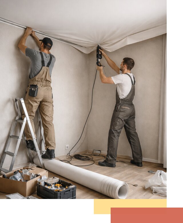 Монтаж цветного натяжного потолка в Барнауле за один день