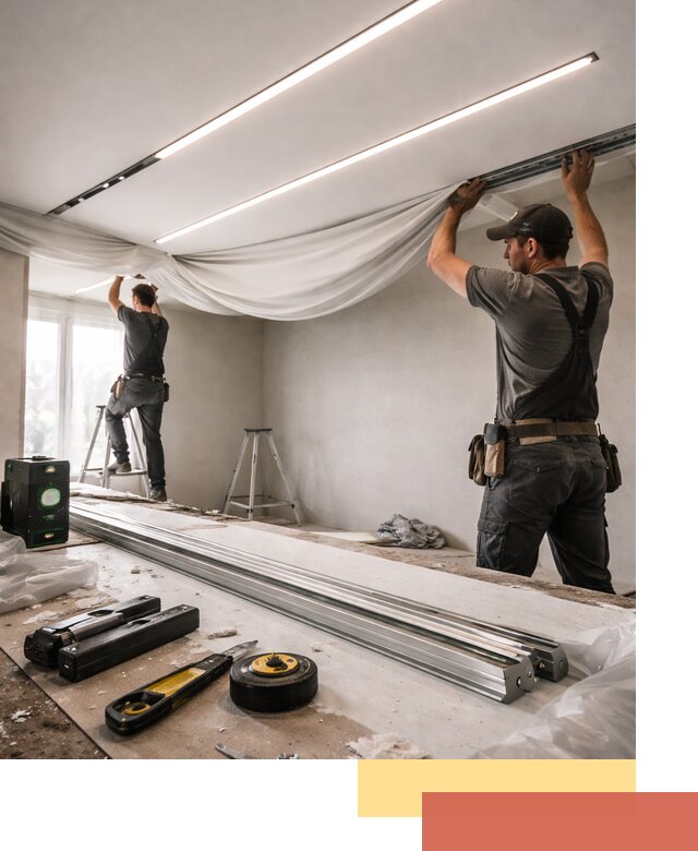 Монтаж натяжных потолков со световыми линиями в Барнауле