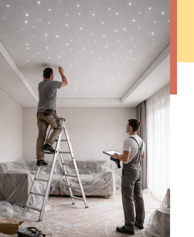 Монтаж натяжного потолка «звездное небо» в Барнауле от 6575 руб. | ОТДЕЛОЧНИК-Брн