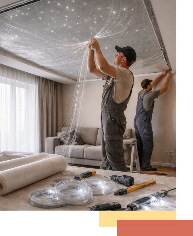 Монтаж натяжного потолка «Звездное небо» в Барнауле