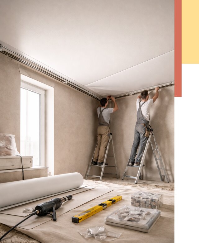 Монтаж натяжного потолка в спальне в Барнауле от 3844 руб. под ключ | ОТДЕЛОЧНИК-Брн