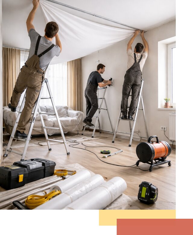 Монтаж натяжного потолка в гостиной в Барнауле