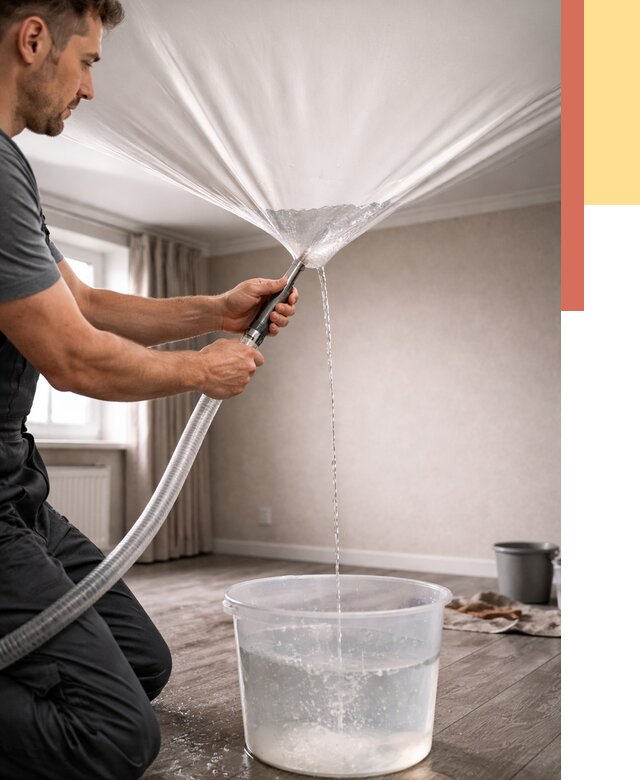 Слив воды с натяжного потолка в Барнауле от 2529 руб. быстро и недорого | ОТДЕЛОЧНИК-Брн