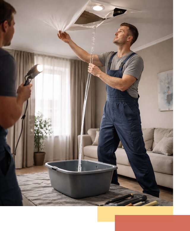 Слив воды с натяжного потолка в Барнауле быстро и аккуратно