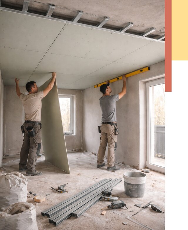 Одноуровневый потолок из гипсокартона в Барнауле от 759 руб. — монтаж под ключ | ОТДЕЛОЧНИК-Брн