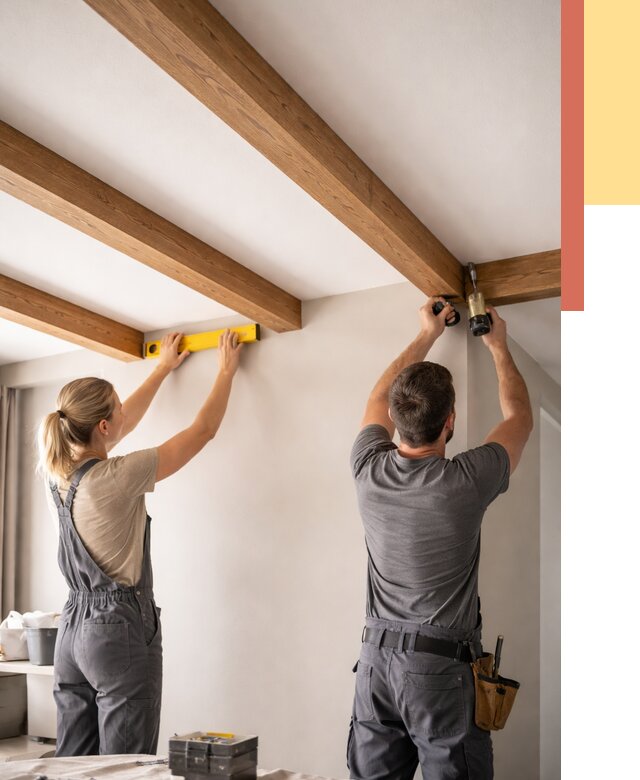 Монтаж декоративных балок на потолок в Барнауле от 4249 руб. — ОТДЕЛОЧНИК-Брн